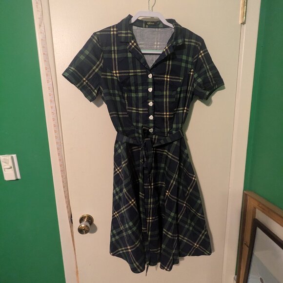 blue plaid retro style dress with heart shaped buttons size XL - Picture 1 of 8